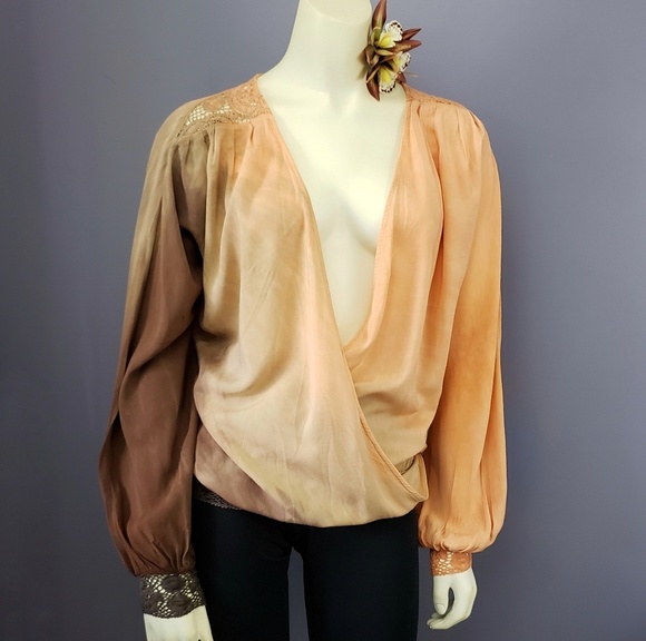 Tie Dye Michelle Jonas Top Blouse Silk Lace Hem - Picture 2 of 8